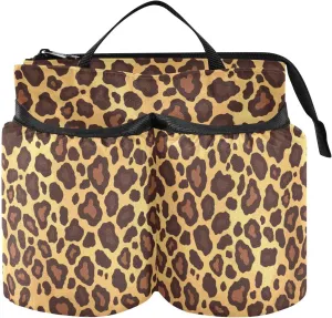 Luggage Cup Holder Travel Adjustable Flat geometricLeopard Skin Print Gold Brown Bag Drink Holder Travel Gifts for Travelling Women Men