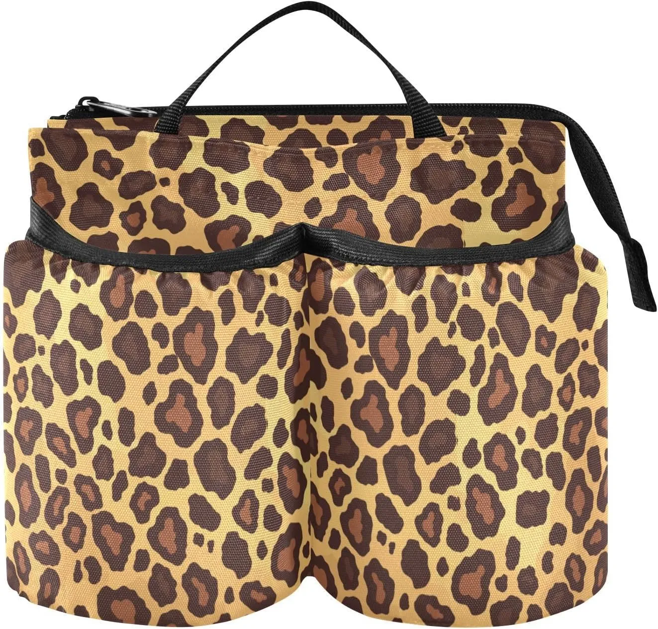 Luggage Cup Holder Travel Adjustable Flat geometricLeopard Skin Print Gold Brown Bag Drink Holder Travel Gifts for Travelling Women Men