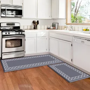 LuxStep Kitchen Mat [2 PCS] Cushioned 0.47 inch Anti Fatigue Kitchen Rug Non Slip Kitchen Mats and Rugs Waterproof Kitchen Rug Comfort Standing Mat for Kitchen, House,Office (Grey)