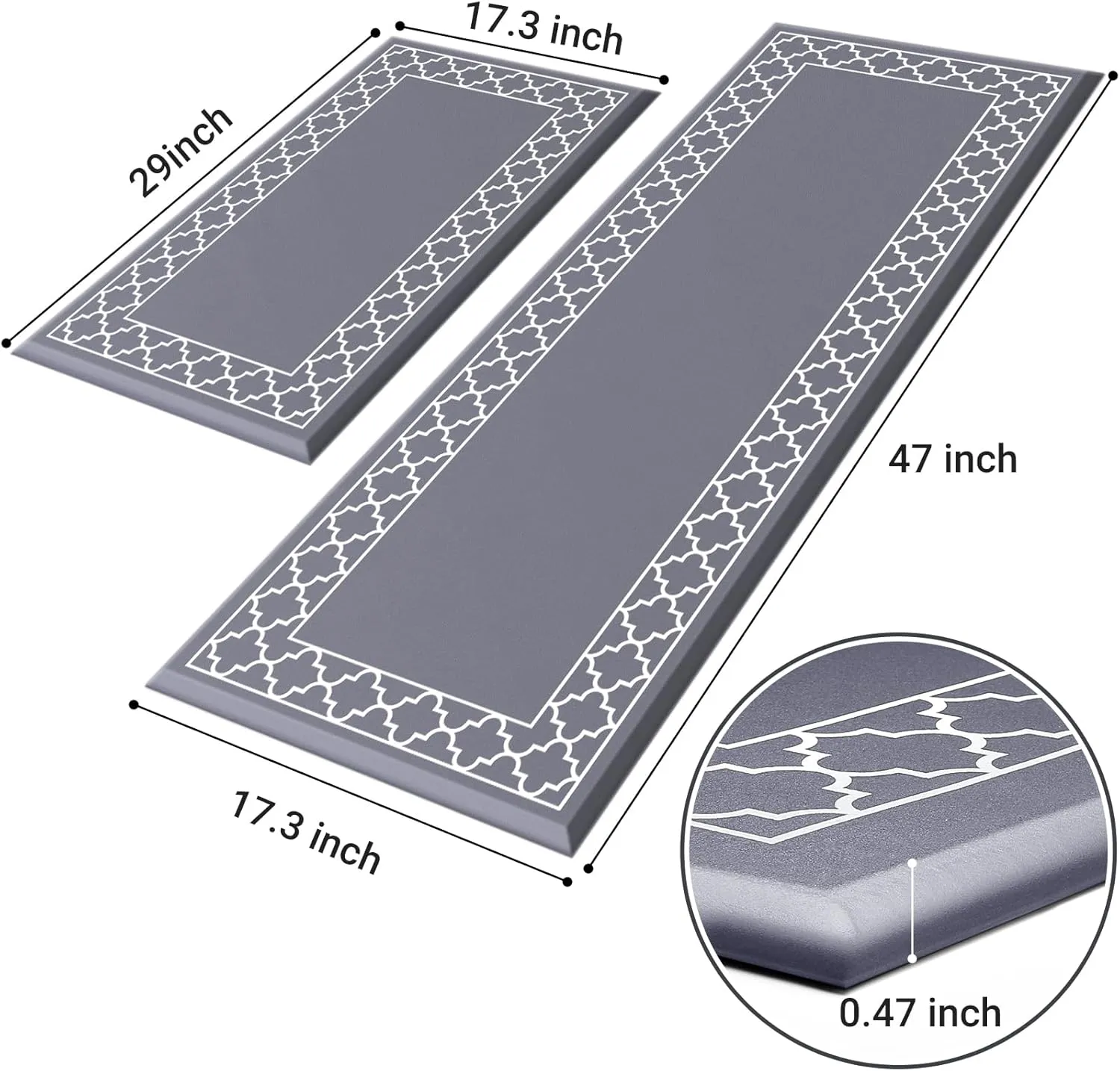 LuxStep Kitchen Mat [2 PCS] Cushioned 0.47 inch Anti Fatigue Kitchen Rug Non Slip Kitchen Mats and Rugs Waterproof Kitchen Rug Comfort Standing Mat for Kitchen, House,Office (Grey)
