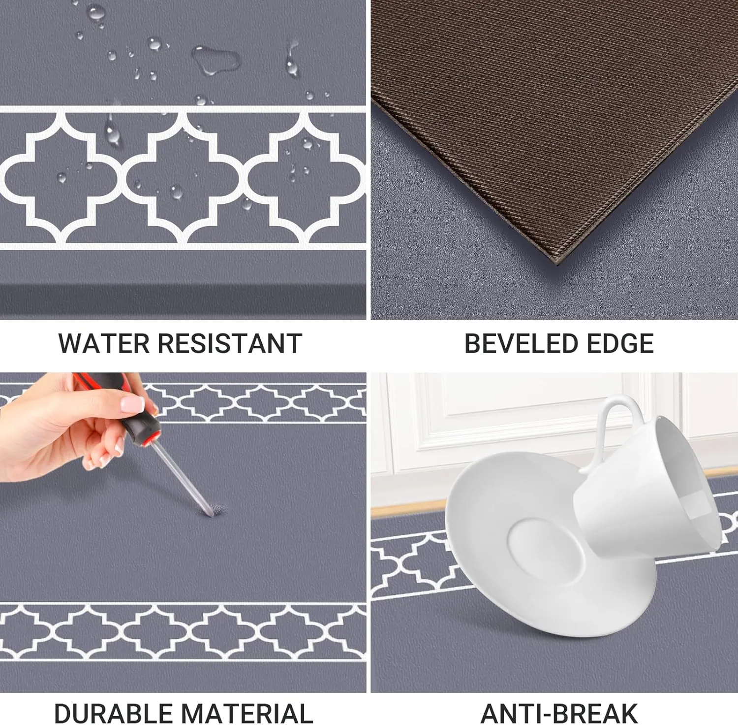 LuxStep Kitchen Mat [2 PCS] Cushioned 0.47 inch Anti Fatigue Kitchen Rug Non Slip Kitchen Mats and Rugs Waterproof Kitchen Rug Comfort Standing Mat for Kitchen, House,Office (Grey)