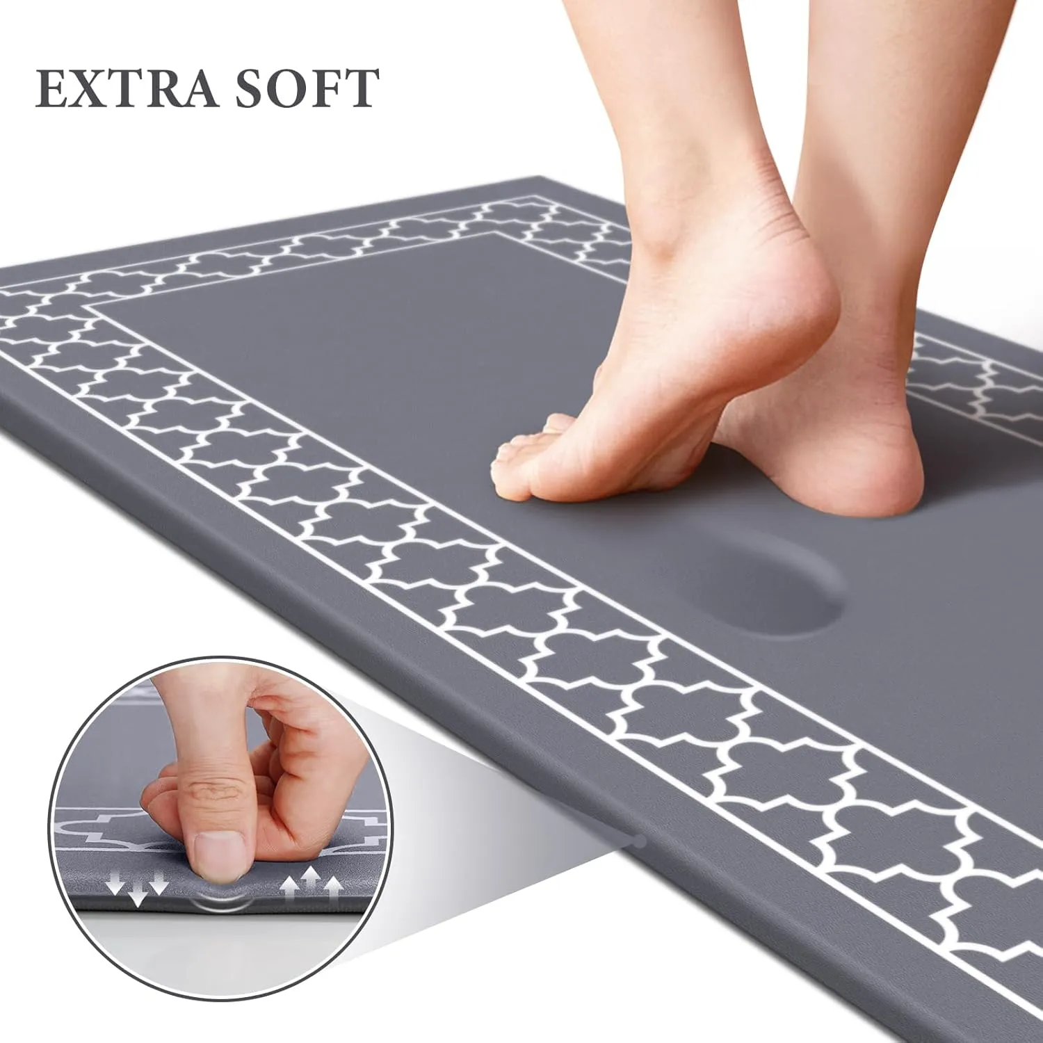 LuxStep Kitchen Mat [2 PCS] Cushioned 0.47 inch Anti Fatigue Kitchen Rug Non Slip Kitchen Mats and Rugs Waterproof Kitchen Rug Comfort Standing Mat for Kitchen, House,Office (Grey)