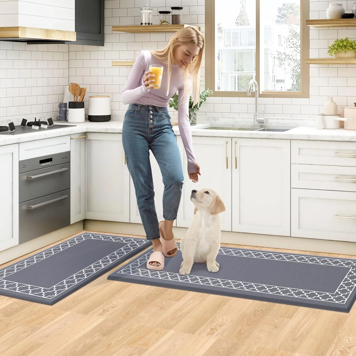 LuxStep Kitchen Mat [2 PCS] Cushioned 0.47 inch Anti Fatigue Kitchen Rug Non Slip Kitchen Mats and Rugs Waterproof Kitchen Rug Comfort Standing Mat for Kitchen, House,Office (Grey)