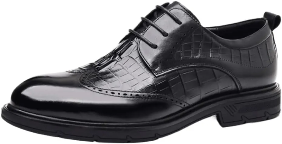 Luxury Round Toe Lace Up Brogue Dress Shoes Men's Comfort Platform Height Increase Oxford Classic Business Wedding Leather Shoes