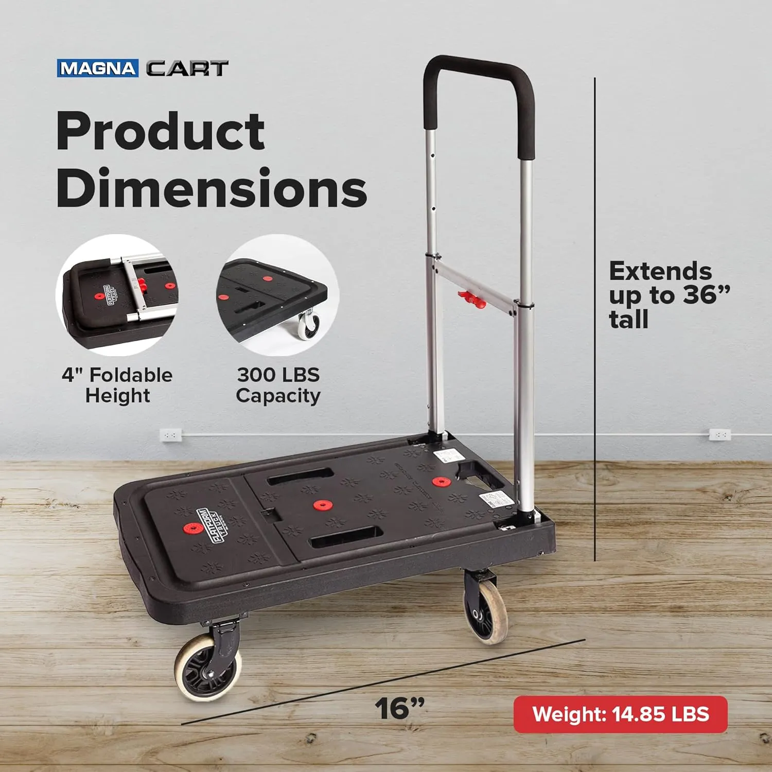 Magna Cart Foldable Dolly Cart, Platform Hand Truck with Wheels, 300 Lbs