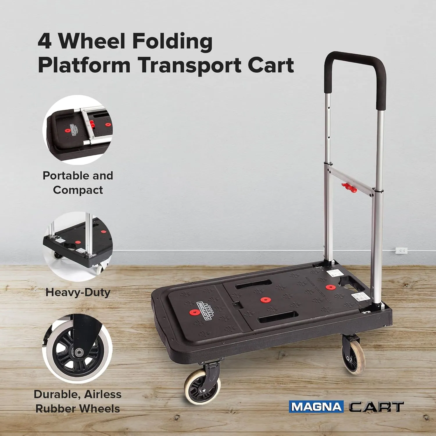 Magna Cart Foldable Dolly Cart, Platform Hand Truck with Wheels, 300 Lbs