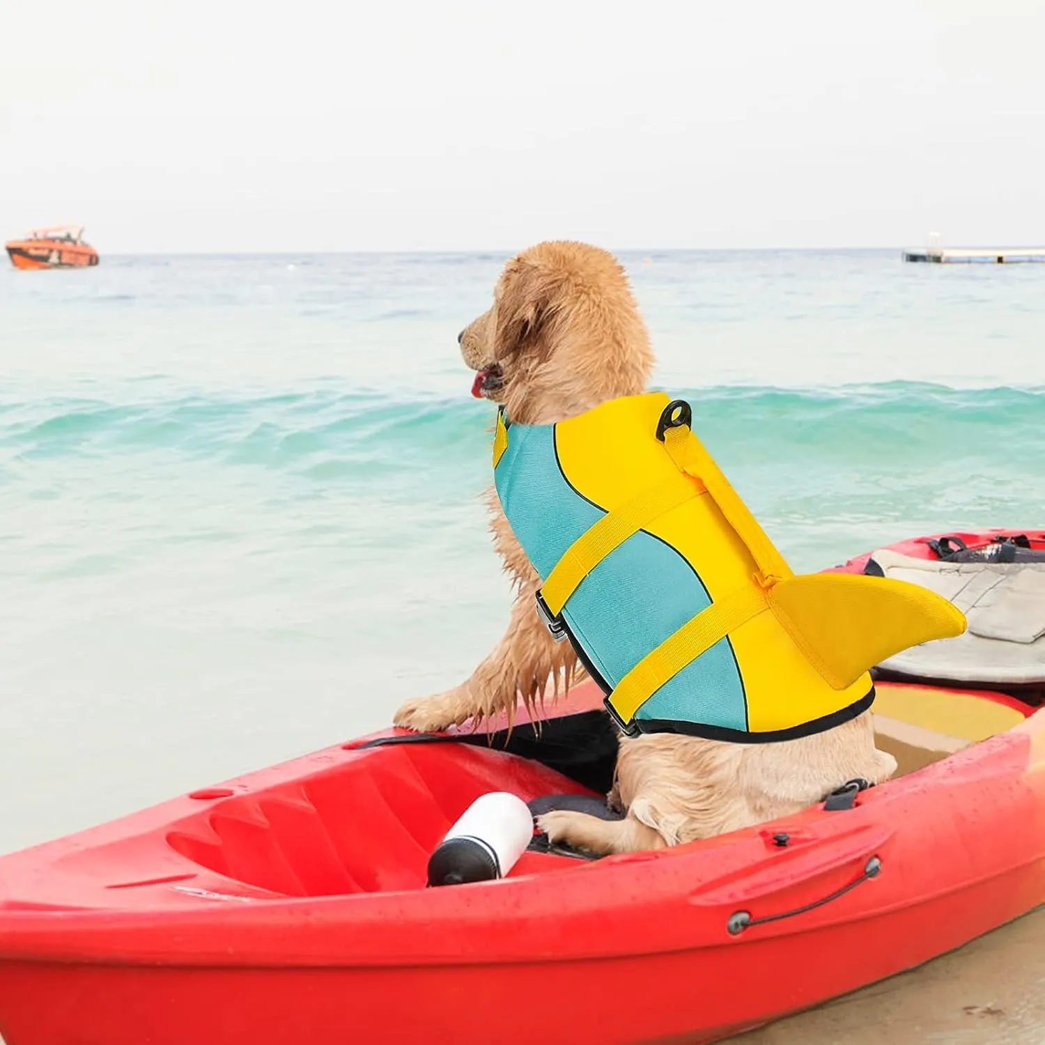 Malier Ripstop Dog Life Vest with High Buoyancy for Swimming & Boating, High Visibility Shark Life Jacket for Small to Large Dogs (Medium)