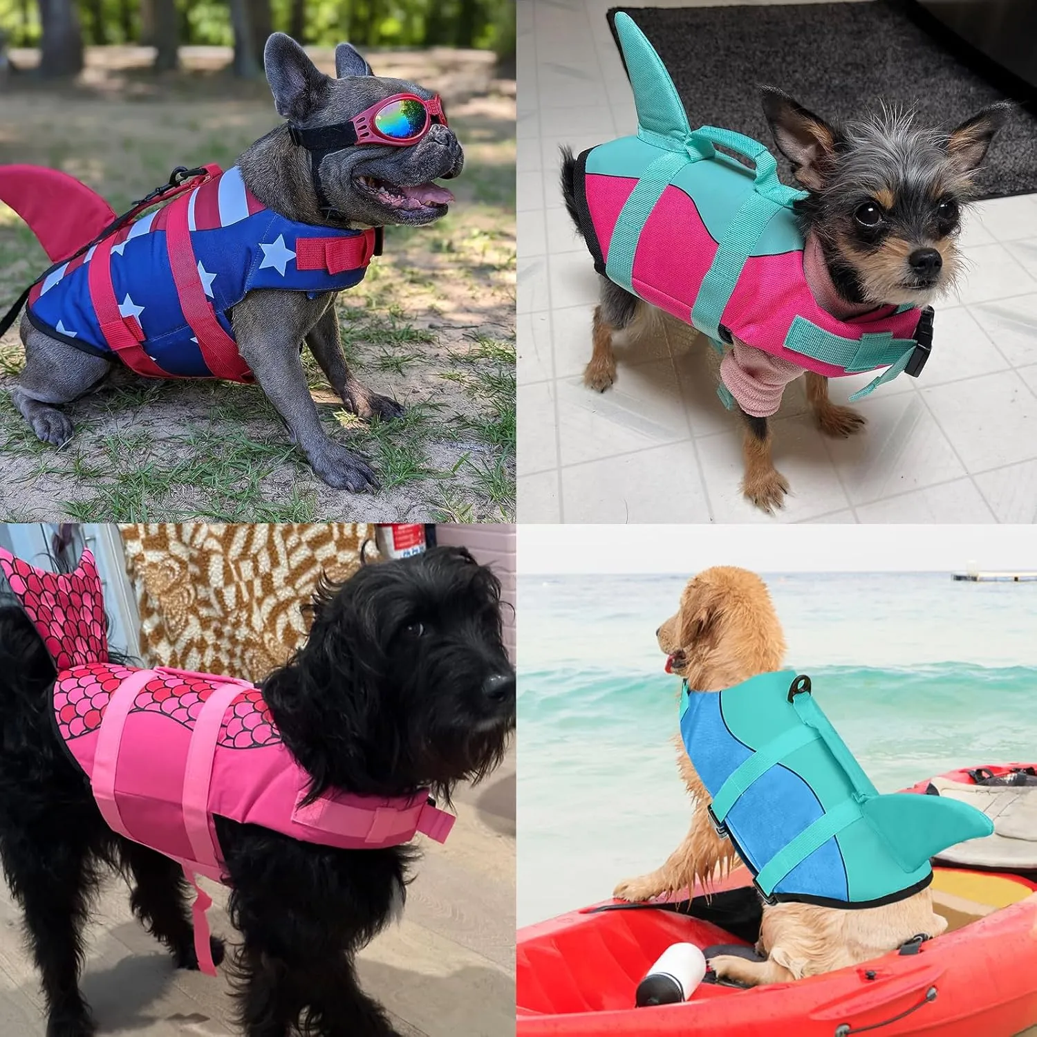 Malier Ripstop Dog Life Vest with High Buoyancy for Swimming & Boating, High Visibility Shark Life Jacket for Small to Large Dogs (Medium)