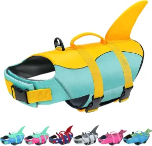 Malier Ripstop Dog Life Vest with High Buoyancy for Swimming & Boating, High Visibility Shark Life Jacket for Small to Large Dogs (Medium)
