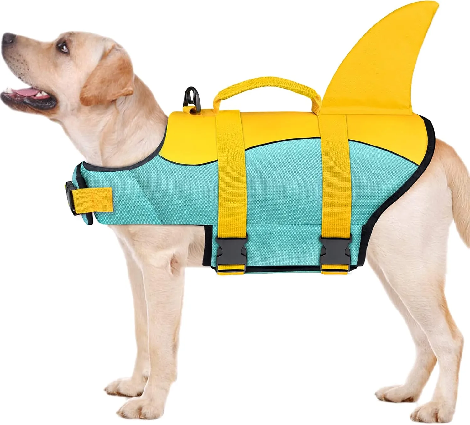 Malier Ripstop Dog Life Vest with High Buoyancy for Swimming & Boating, High Visibility Shark Life Jacket for Small to Large Dogs (Medium)