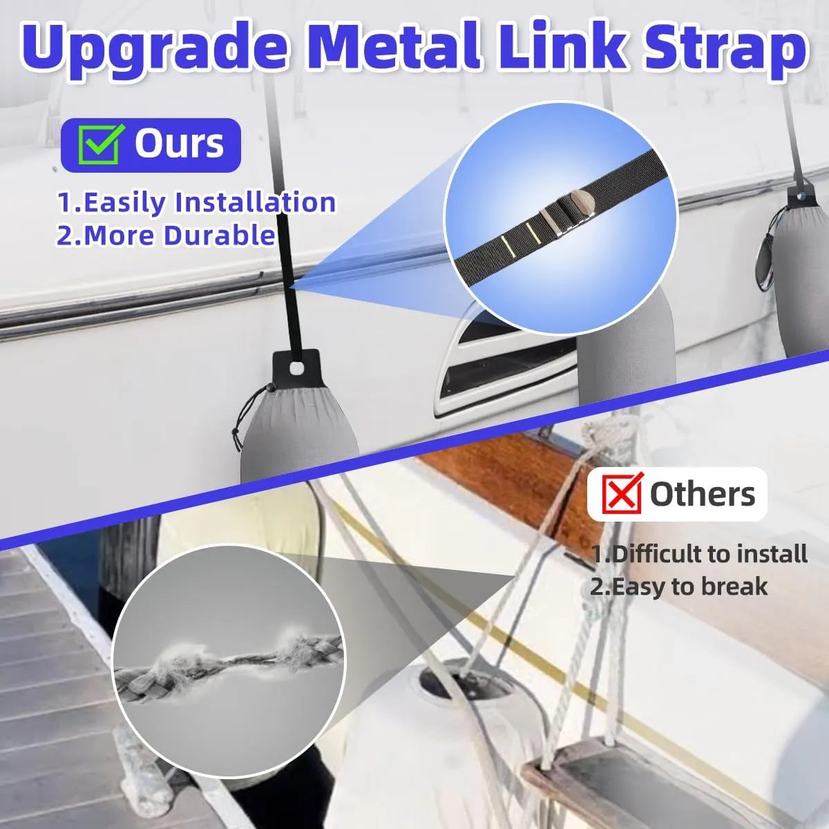 Marine Grade Fade and Tear Resistant Boat Fender Cover Fade and Tear Resistant, 4-Pack Heavy Duty Waterproof Marine Fender Covers Bumper Covers 6" x 18", Gray (Boat Fender Not Included)