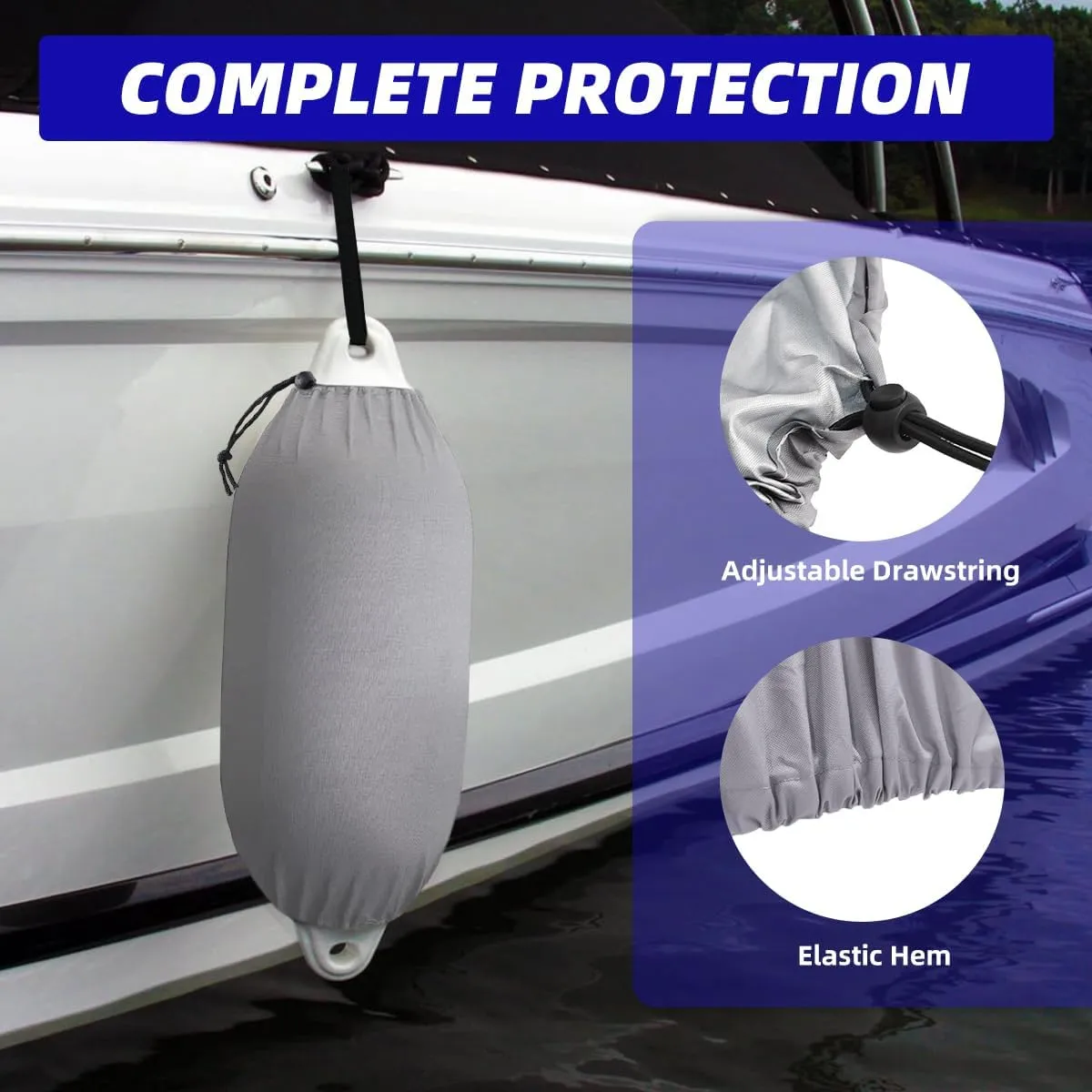 Marine Grade Fade and Tear Resistant Boat Fender Cover Fade and Tear Resistant, 4-Pack Heavy Duty Waterproof Marine Fender Covers Bumper Covers 6" x 18", Gray (Boat Fender Not Included)