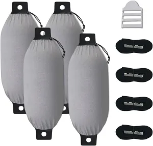 Marine Grade Fade and Tear Resistant Boat Fender Cover Fade and Tear Resistant, 4-Pack Heavy Duty Waterproof Marine Fender Covers Bumper Covers 6" x 18", Gray (Boat Fender Not Included)