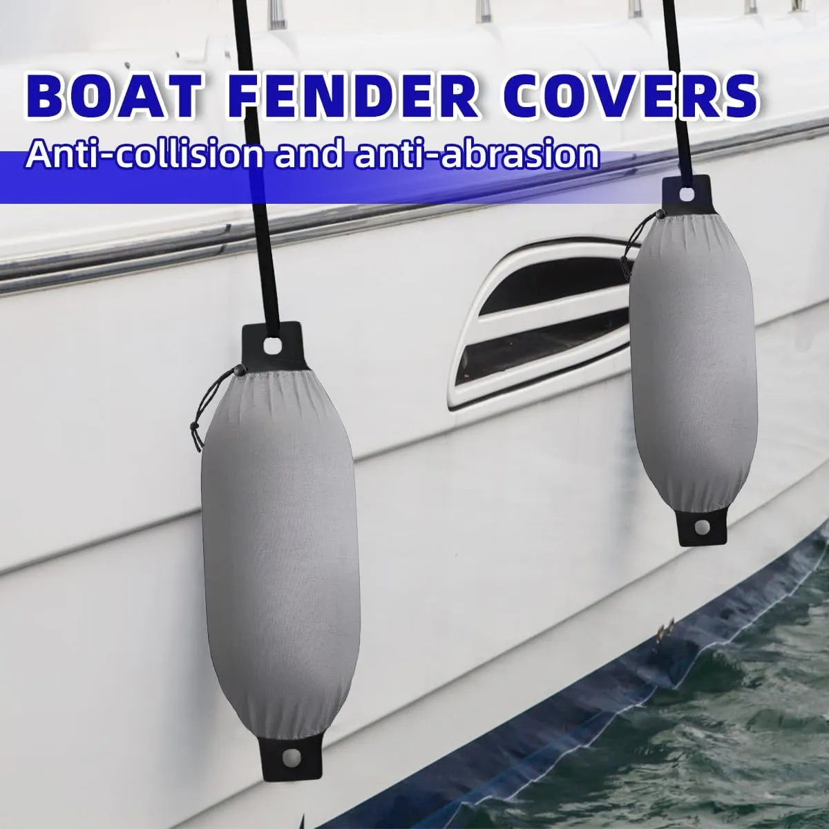 Marine Grade Fade and Tear Resistant Boat Fender Cover Fade and Tear Resistant, 4-Pack Heavy Duty Waterproof Marine Fender Covers Bumper Covers 6" x 18", Gray (Boat Fender Not Included)