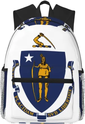 Massachusetts State Flag Laptop Backpack,Bookbag for College Work Travel Security Classical Basic Travel Backpack