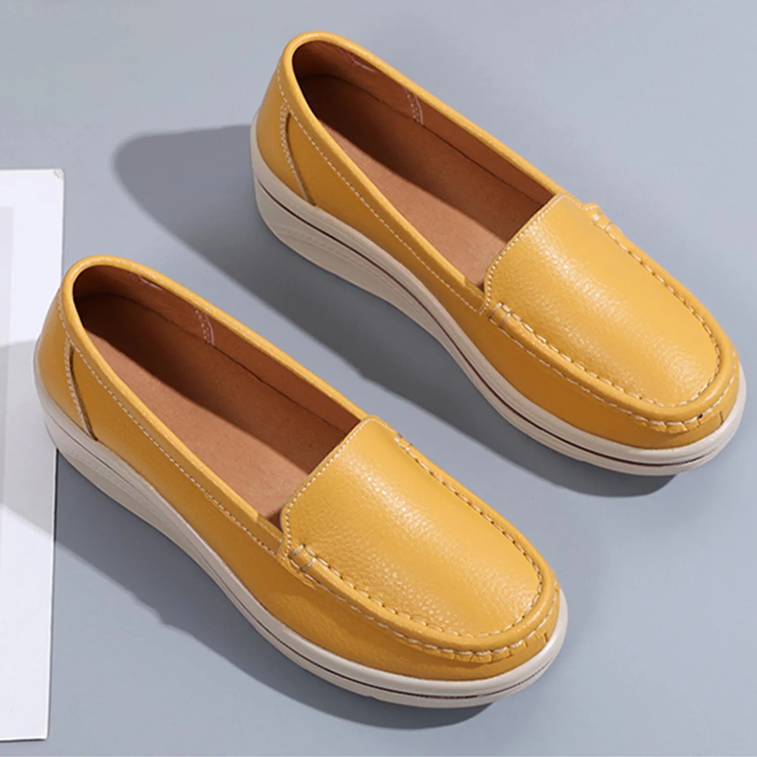 MEBAMY Women's Thick Sole Slip-On Loafers Comfortable Arch Support Casual Thick-Soled Casual Shoes Non-Slip Low-Top Loafers Shoes for Women Black