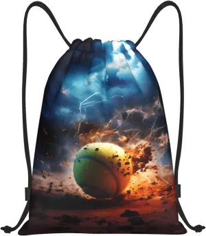 Medium Lightning Tennis Print Lightweight Drawstring Backpack/Waterproof Sports Gym Travel Bag, for Unisex Men Women