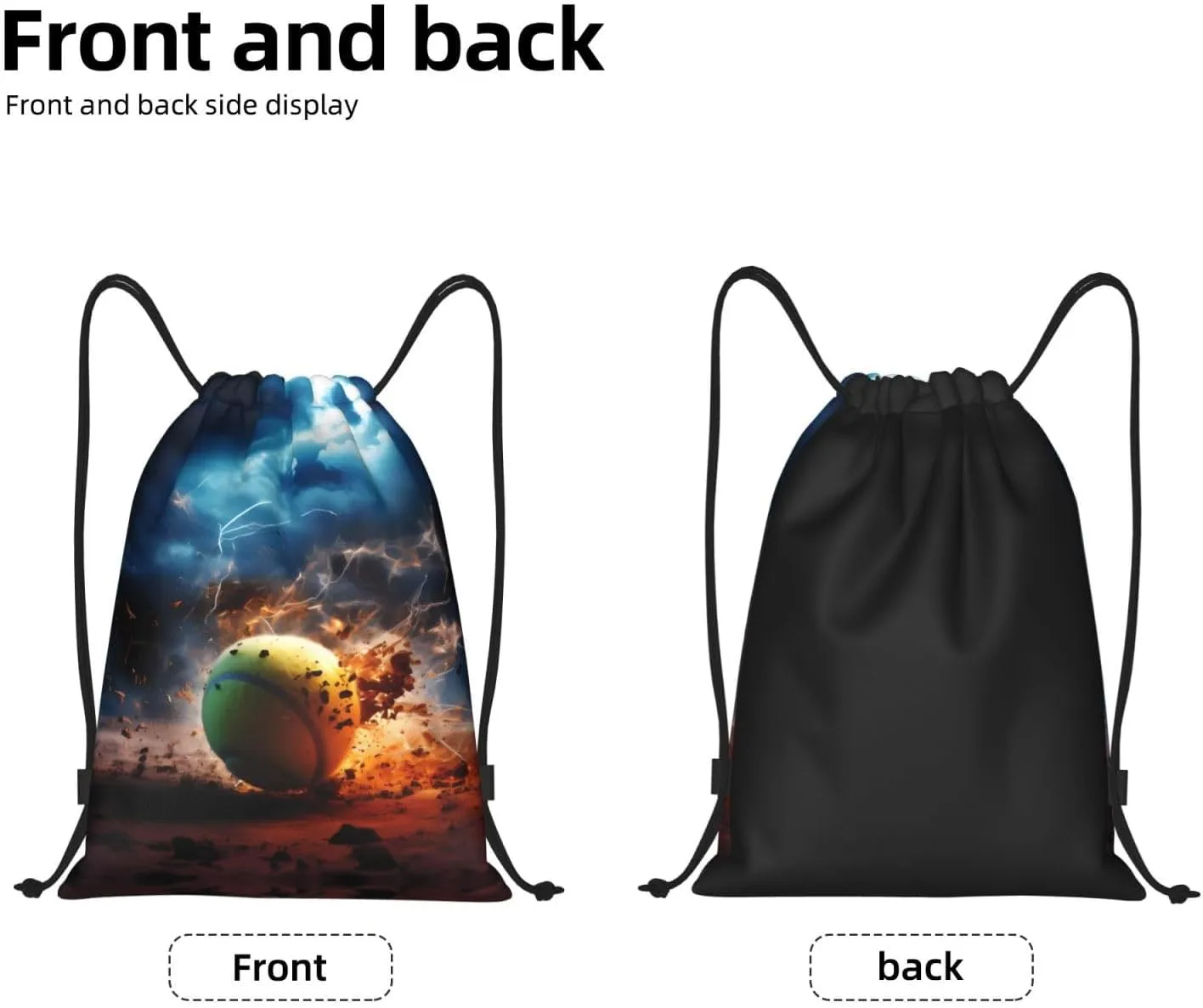 Medium Lightning Tennis Print Lightweight Drawstring Backpack/Waterproof Sports Gym Travel Bag, for Unisex Men Women