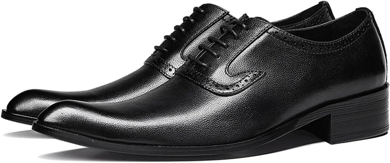 Men’s Black Oxford Formal Dress Shoes – Genuine Leather Lace-Up Business Casual Shoes for Men, Elegant Cap Toe Comfort Insole – Ideal for Office, Wedding