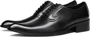 Men’s Black Oxford Formal Dress Shoes – Genuine Leather Lace-Up Business Casual Shoes for Men, Elegant Cap Toe Comfort Insole – Ideal for Office, Wedding