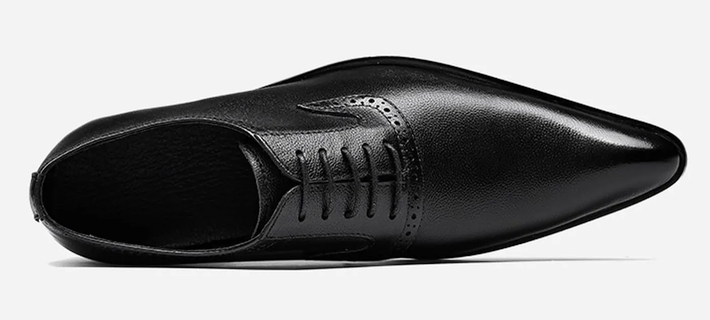 Men’s Black Oxford Formal Dress Shoes – Genuine Leather Lace-Up Business Casual Shoes for Men, Elegant Cap Toe Comfort Insole – Ideal for Office, Wedding