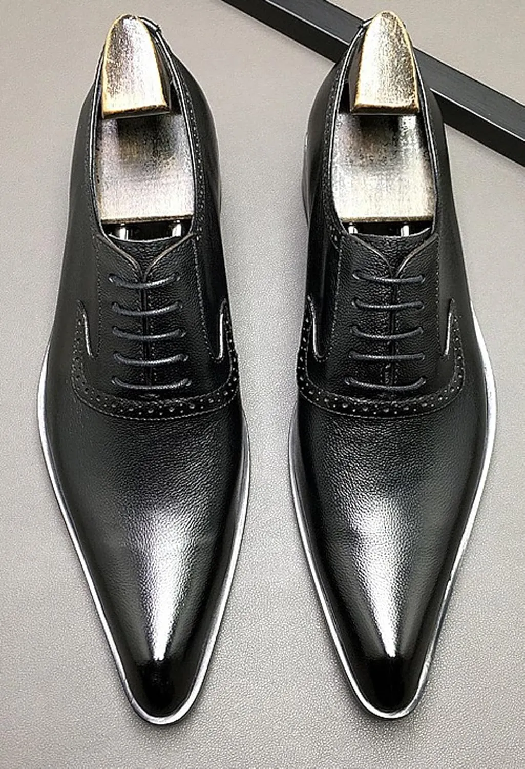 Men’s Black Oxford Formal Dress Shoes – Genuine Leather Lace-Up Business Casual Shoes for Men, Elegant Cap Toe Comfort Insole – Ideal for Office, Wedding