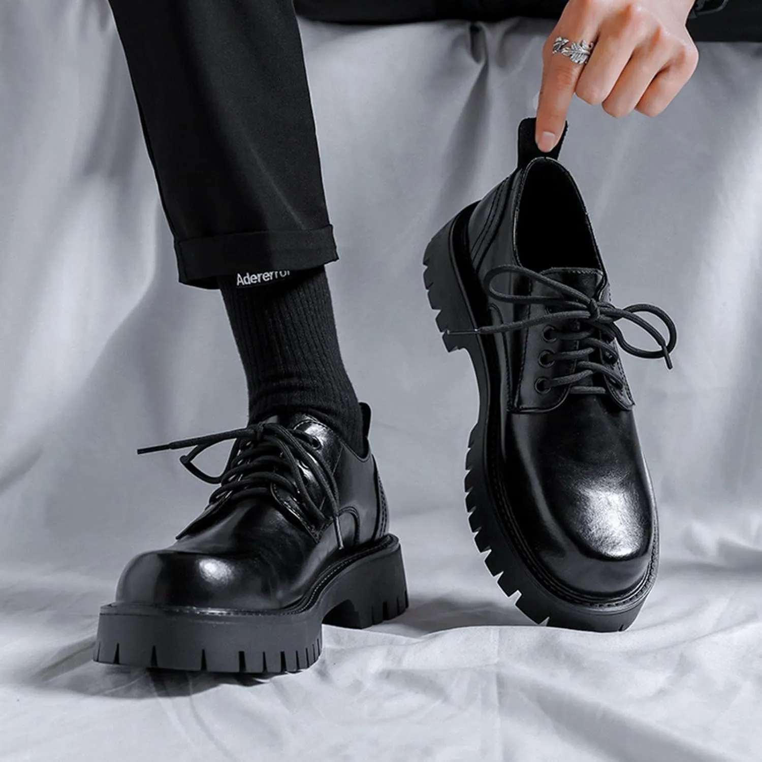 Men's British Style Leather Thick Bottom Oxford Shoes Classic Business Comfortable Non-Slip Platform Formal Leather Shoes