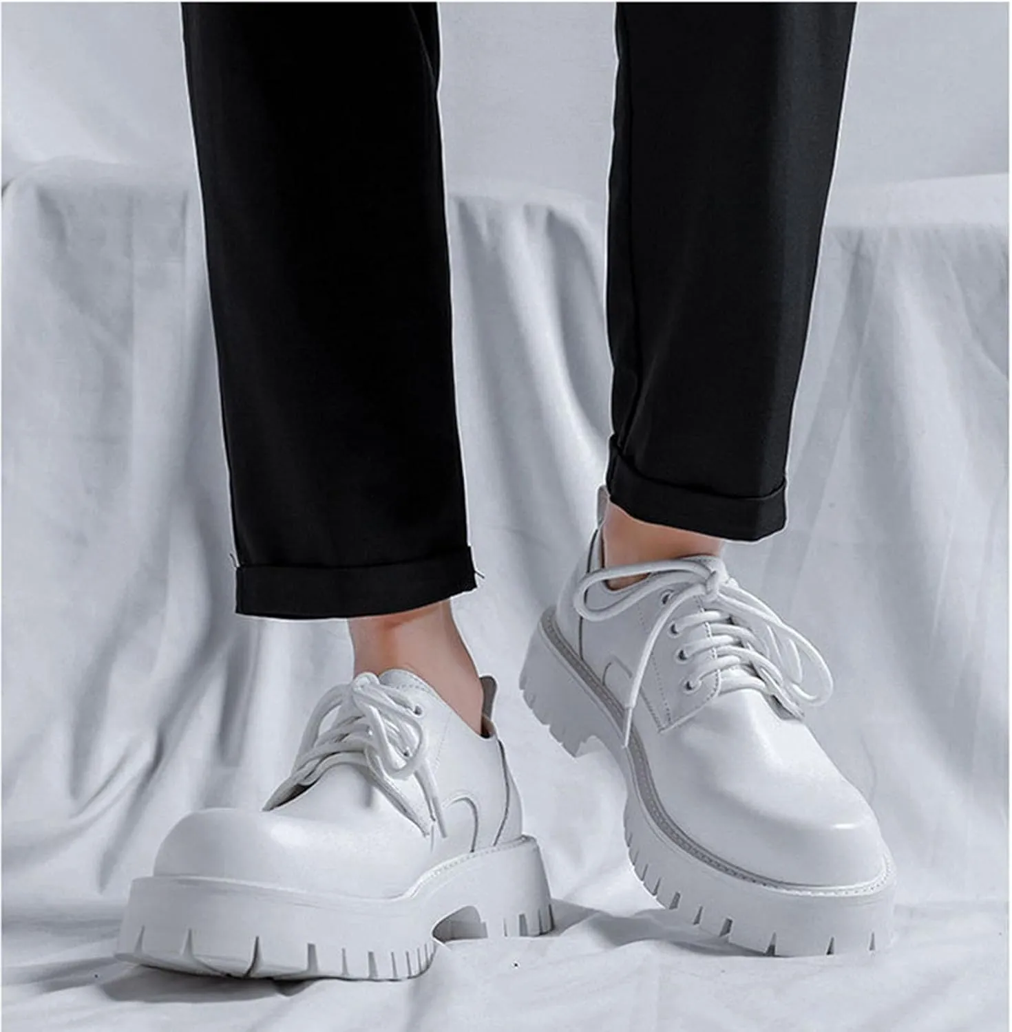 Men's British Style Leather Thick Bottom Oxford Shoes Classic Business Comfortable Non-Slip Platform Formal Leather Shoes