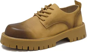Men's British Style Leather Thick Bottom Oxford Shoes Classic Business Comfortable Non-Slip Platform Formal Leather Shoes