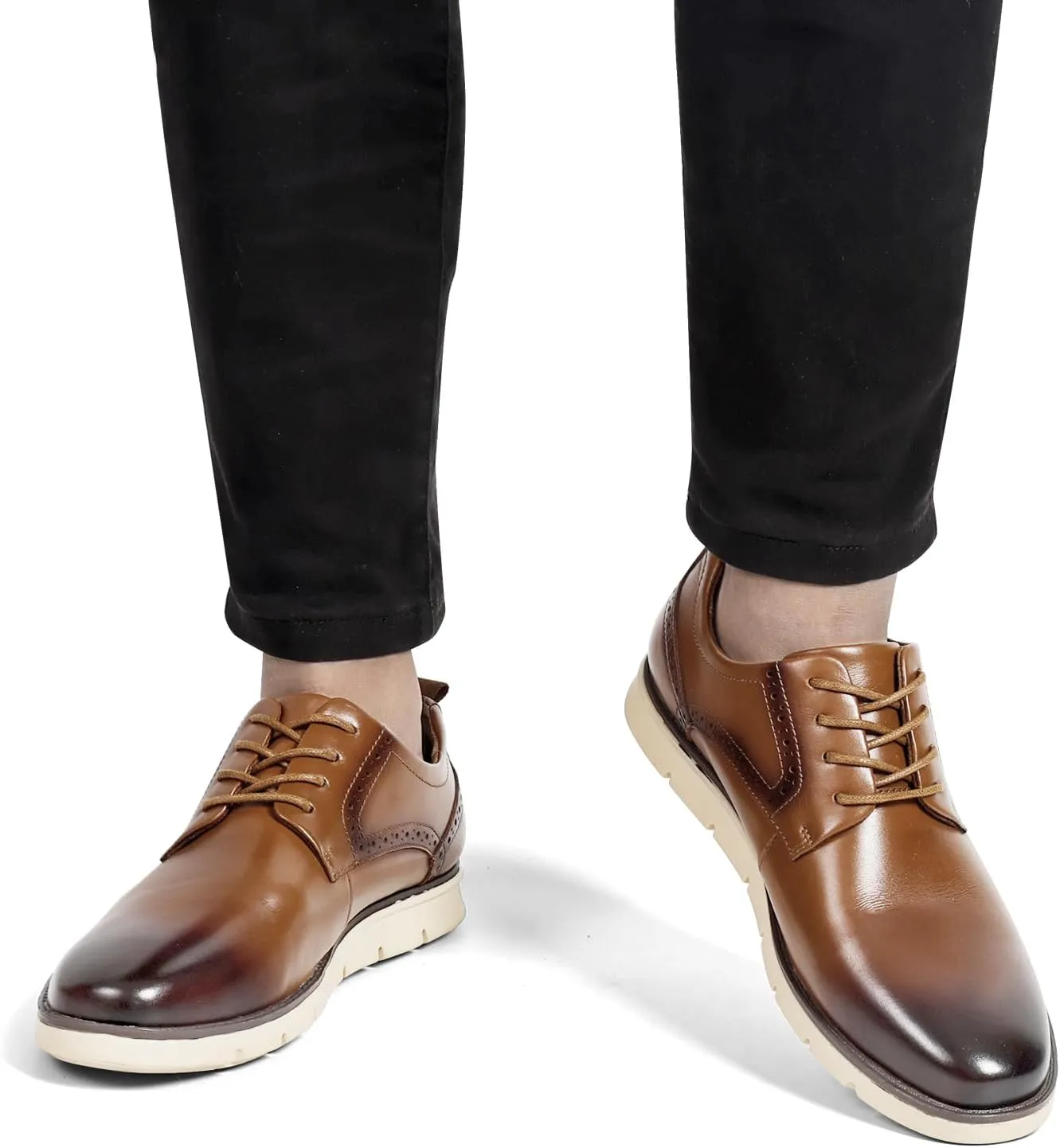 Mens Casual Dress Shoes Genuine Leather Plain Toe Mens Dress Sneakers Lightweight Comfortable Business Casual Oxford Shoes for Men