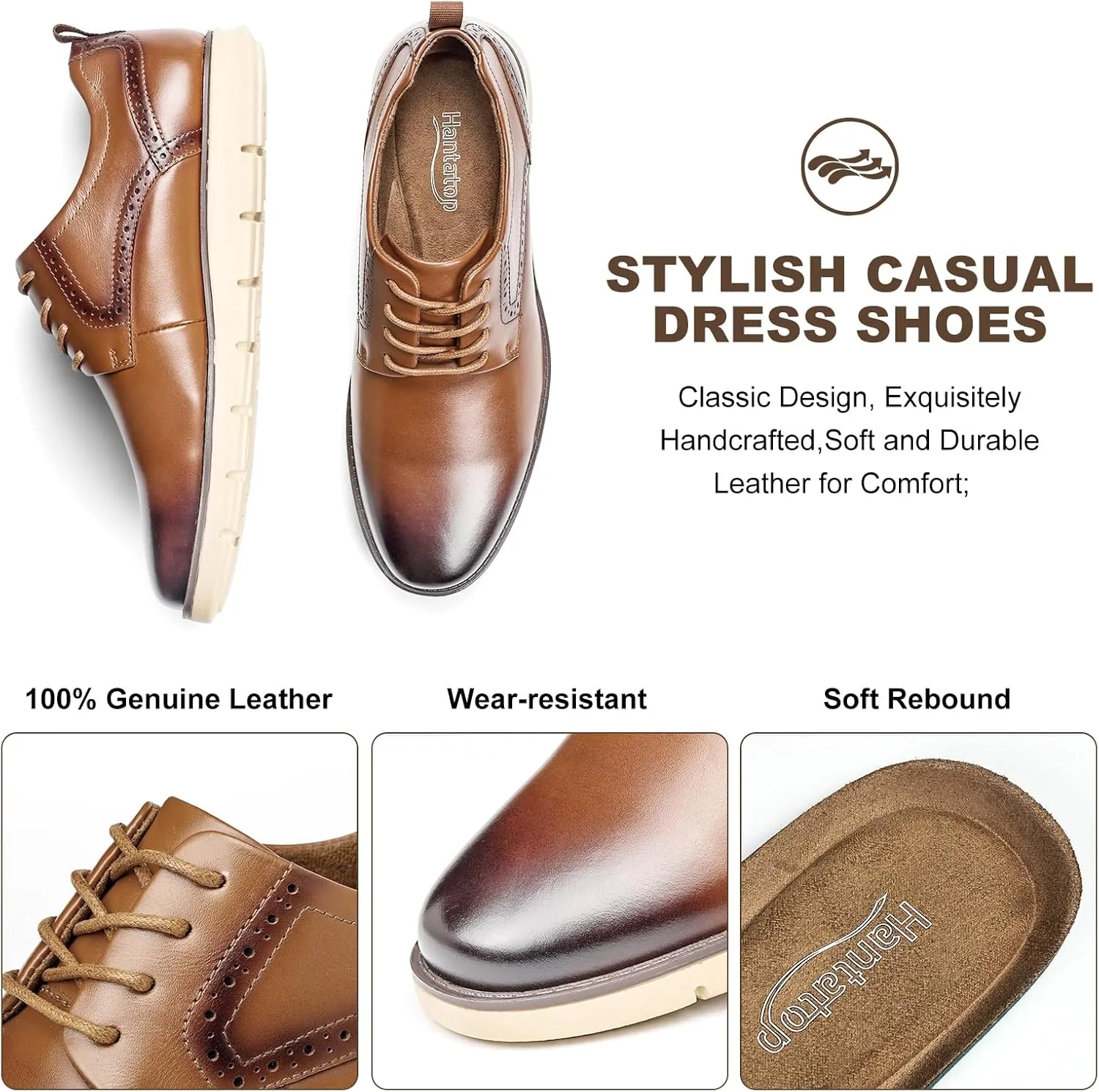 Mens Casual Dress Shoes Genuine Leather Plain Toe Mens Dress Sneakers Lightweight Comfortable Business Casual Oxford Shoes for Men