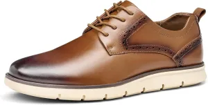 Mens Casual Dress Shoes Genuine Leather Plain Toe Mens Dress Sneakers Lightweight Comfortable Business Casual Oxford Shoes for Men