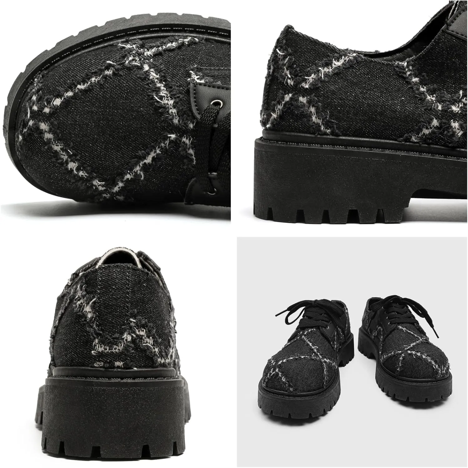 Men's Chunky Distressed Denim Oxford Shoes with Rugged Rubber Sole & Lace-Up Design Anti-Slip Platform Casual Footwear for Street Style & Urban Outdoor Wear