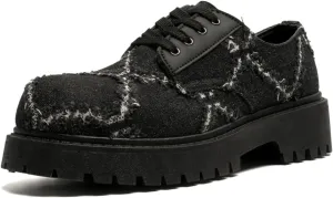 Men's Chunky Distressed Denim Oxford Shoes with Rugged Rubber Sole & Lace-Up Design Anti-Slip Platform Casual Footwear for Street Style & Urban Outdoor Wear
