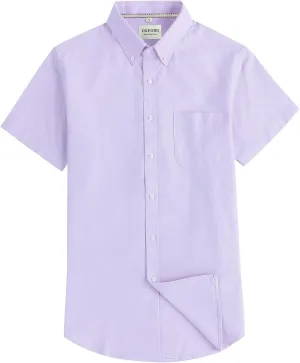 Men's Cotton Oxford Shirt Short Sleeve Button Down Business Casual with Chest Pocket for Gifts