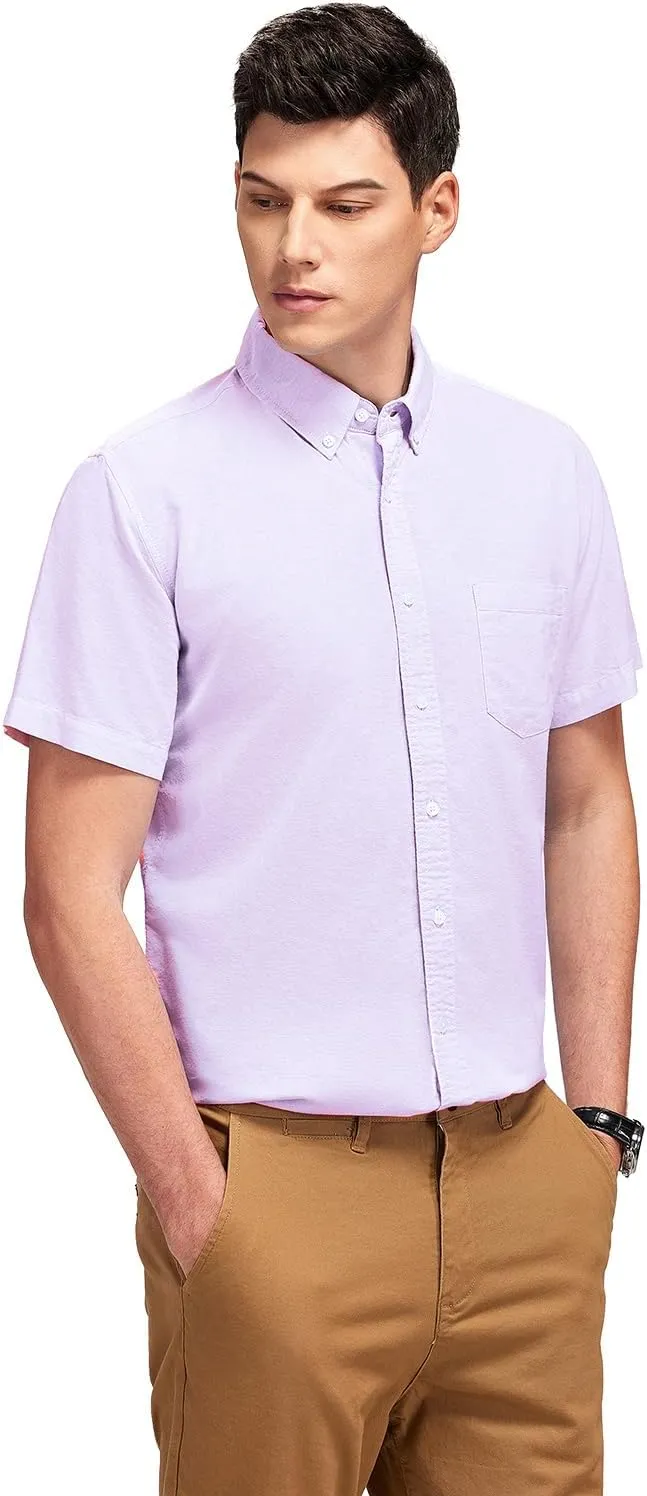 Men's Cotton Oxford Shirt Short Sleeve Button Down Business Casual with Chest Pocket for Gifts