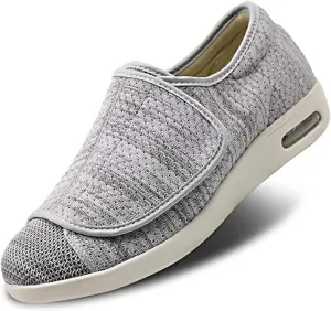 Men's Diabetic Shoes Extra Wide Width Easy On & Off Walking Sneakers with Air Cushion & Breathable Mesh, Support for Elderly Men, Swollen Feet, Edema, Plantar Fasciitis Light Gray