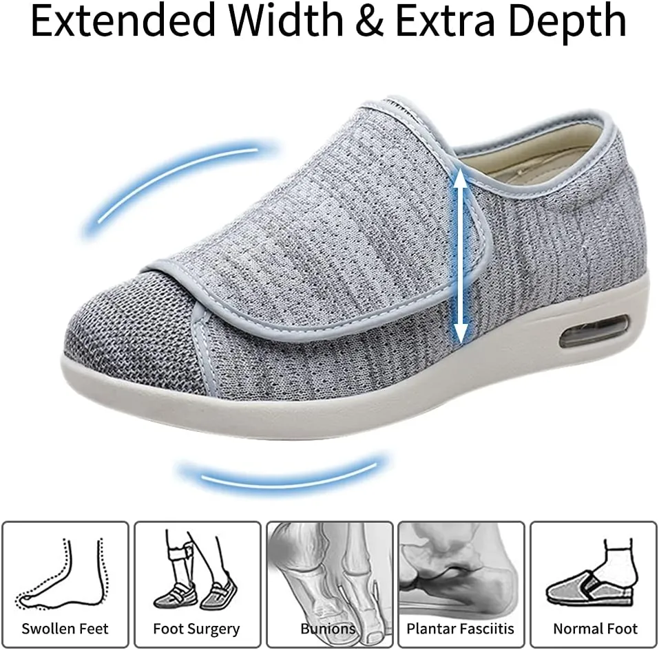 Men's Diabetic Shoes Extra Wide Width Easy On & Off Walking Sneakers with Air Cushion & Breathable Mesh, Support for Elderly Men, Swollen Feet, Edema, Plantar Fasciitis Light Gray