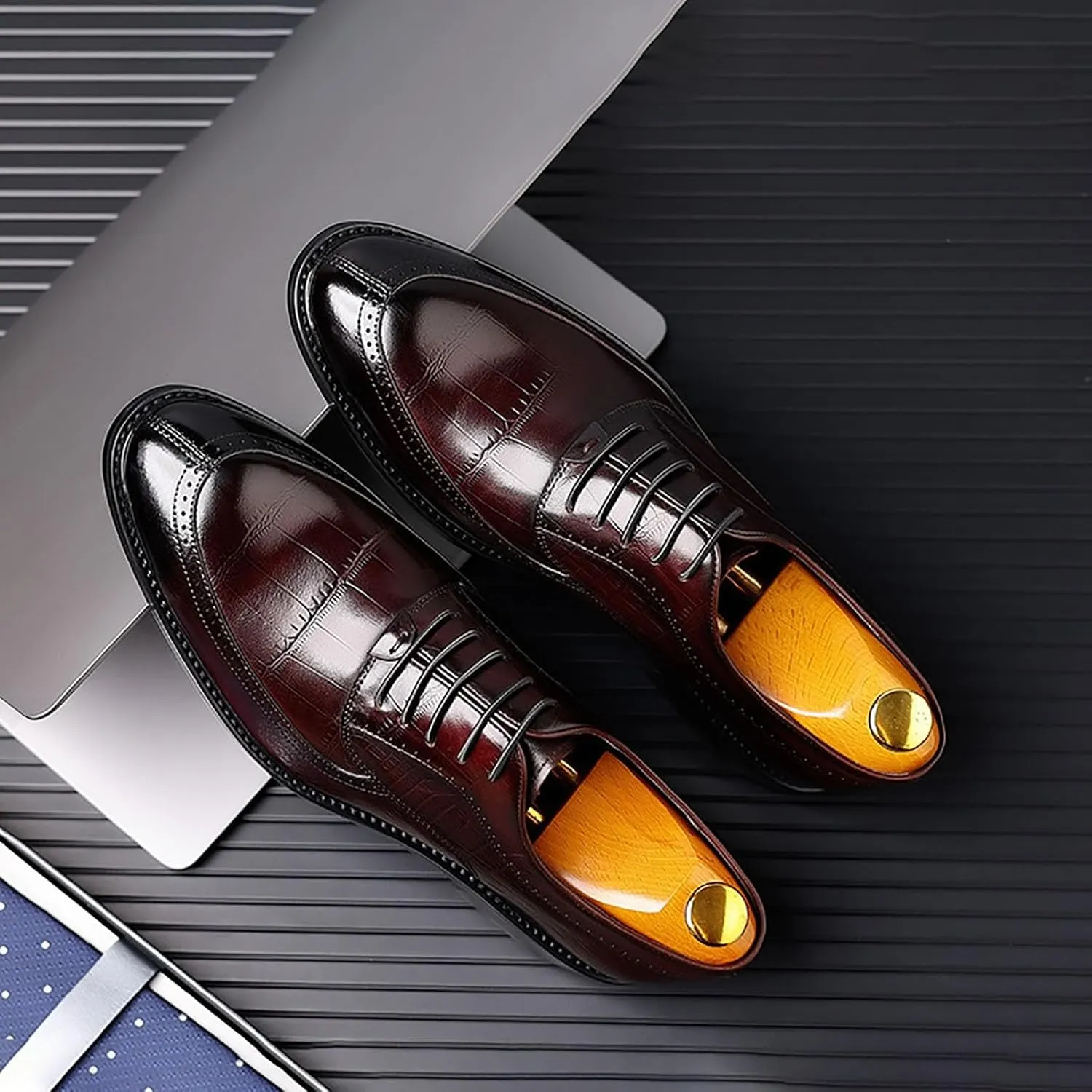 Men's Dress Genuine Leather Oxfords Luxury Crocodile Leather Business Suit Shoes ，Classic Lace Up Comfortable Dress Shoes