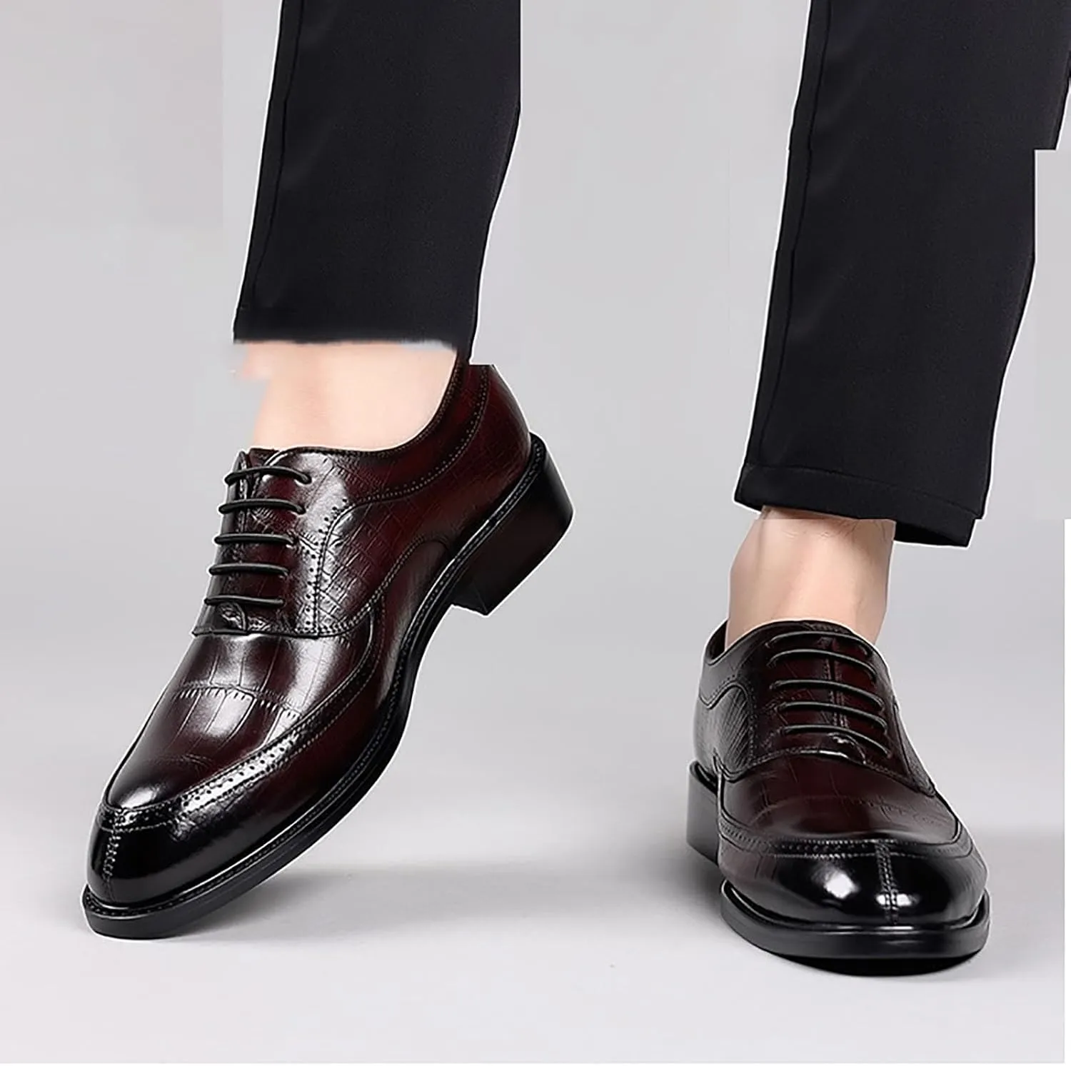Men's Dress Genuine Leather Oxfords Luxury Crocodile Leather Business Suit Shoes ，Classic Lace Up Comfortable Dress Shoes