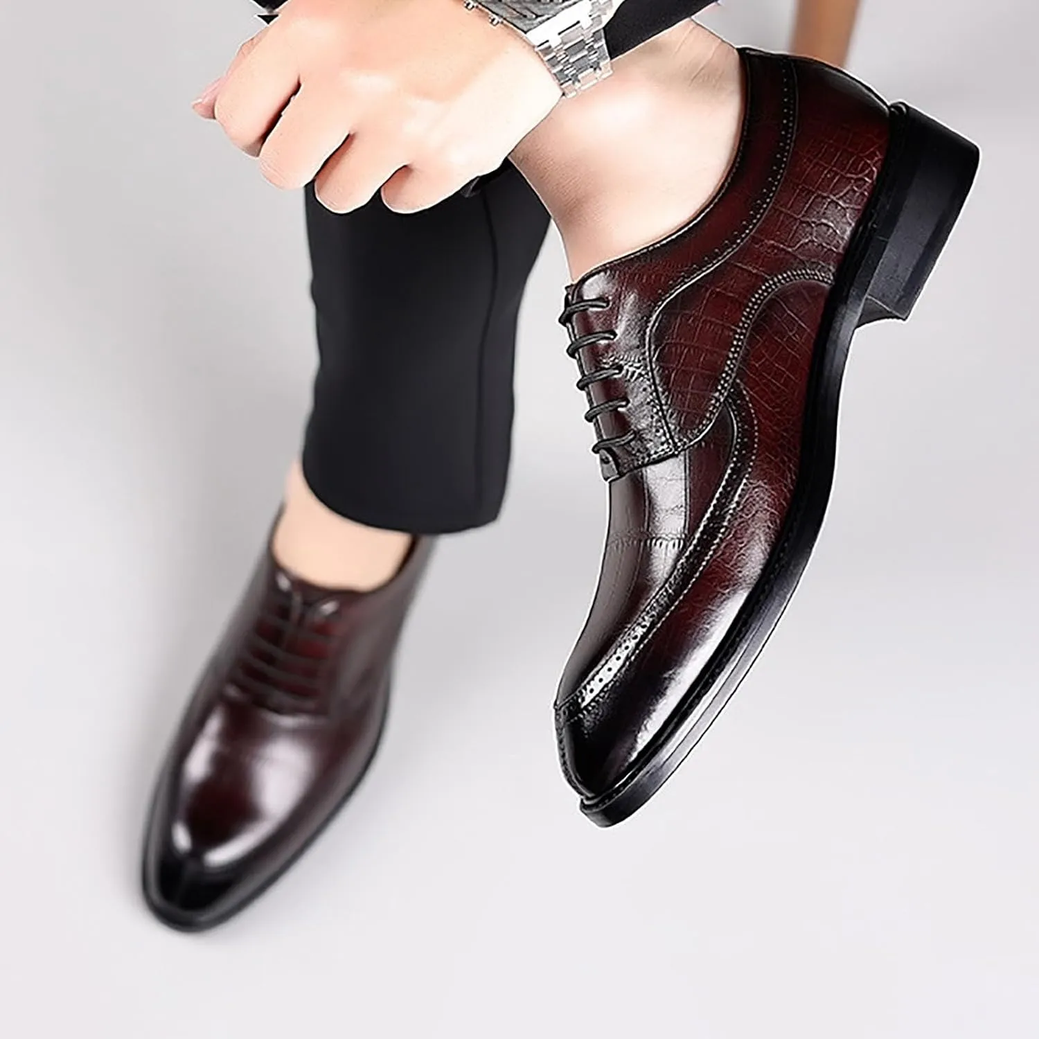 Men's Dress Genuine Leather Oxfords Luxury Crocodile Leather Business Suit Shoes ，Classic Lace Up Comfortable Dress Shoes