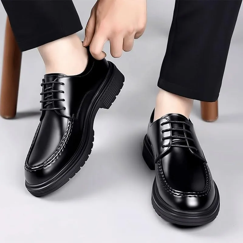 Men's Genuine Leather Platform Oxfords Shoes Fashion Classic Lace Up Dress Shoes Non Slip Casual Business Brogue