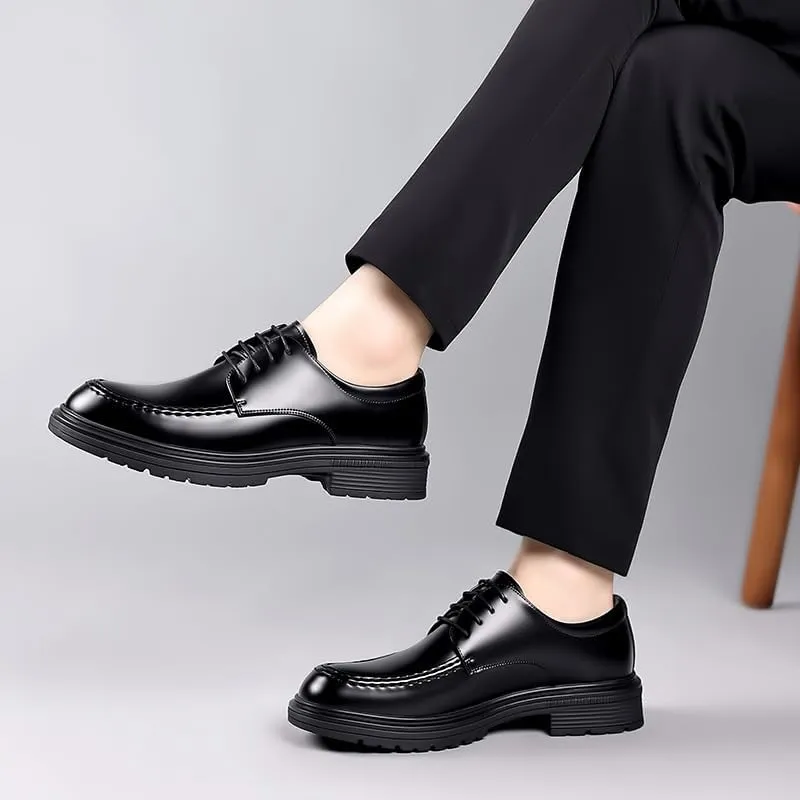 Men's Genuine Leather Platform Oxfords Shoes Fashion Classic Lace Up Dress Shoes Non Slip Casual Business Brogue