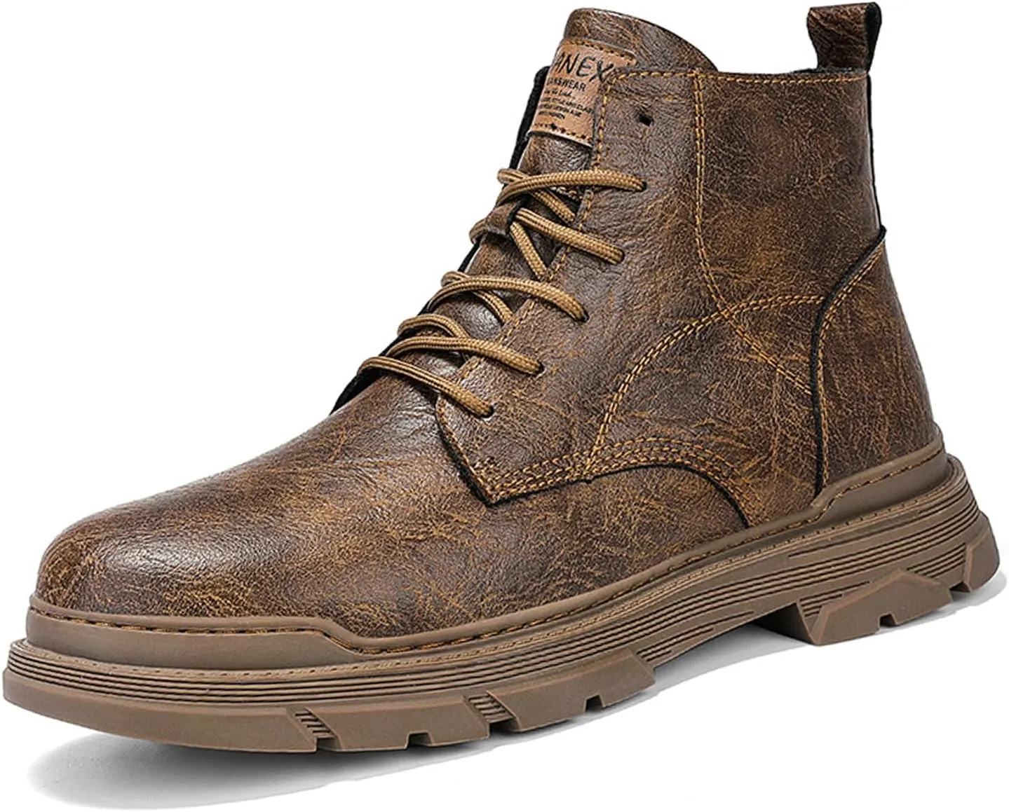 Men's Leather Lace Up Motorcycle Combat Boots Retro Round Toe lug sole Chukka Ankle Boots Casual Waterproof Oxford Dress Work Boot
