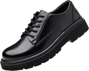 Men's Leather Lace Up Platform Oxfords Retro Comfortable Round Toe Non-Slip Lug Sole Casual Derbys Dress Shoes for Formal Business Office Leather Shoes