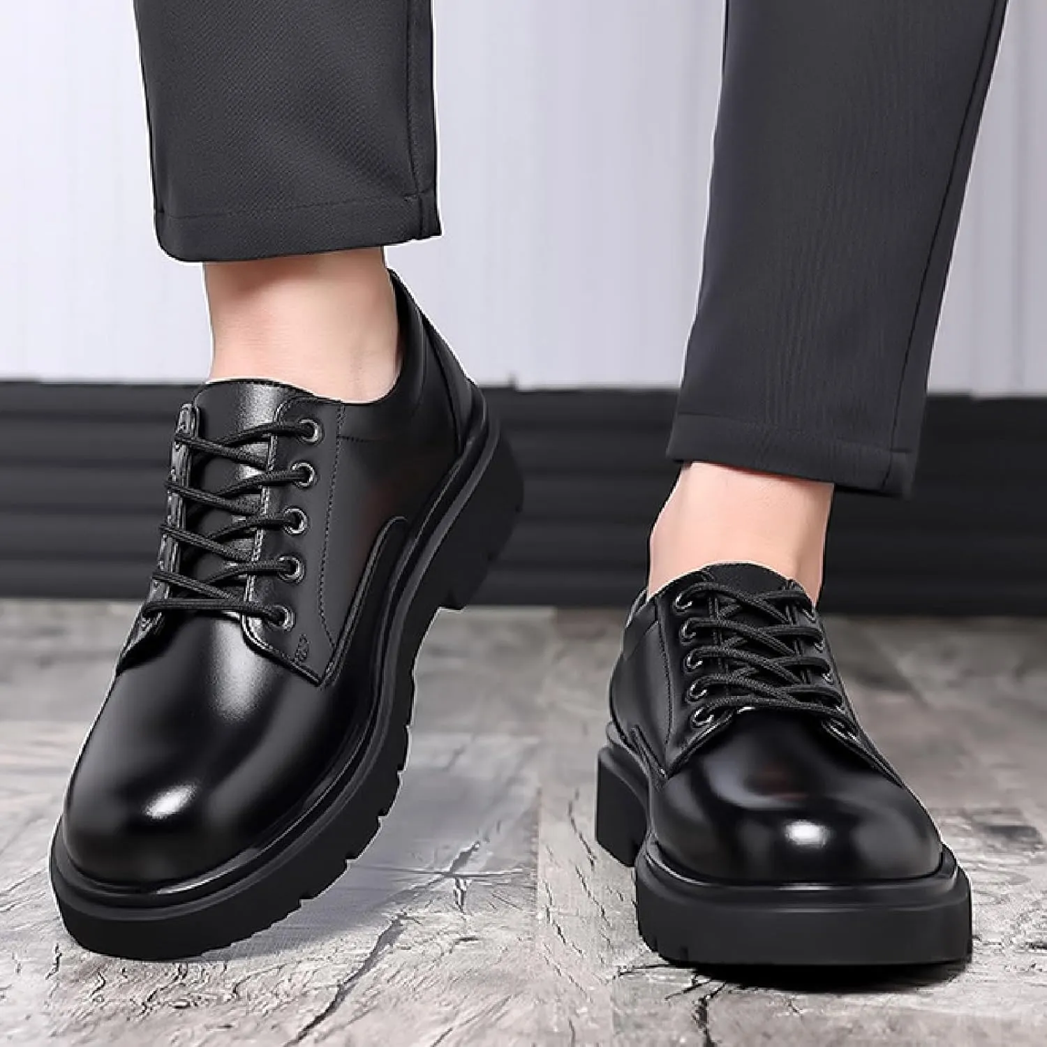 Men's Leather Lace Up Platform Oxfords Retro Comfortable Round Toe Non-Slip Lug Sole Casual Derbys Dress Shoes for Formal Business Office Leather Shoes