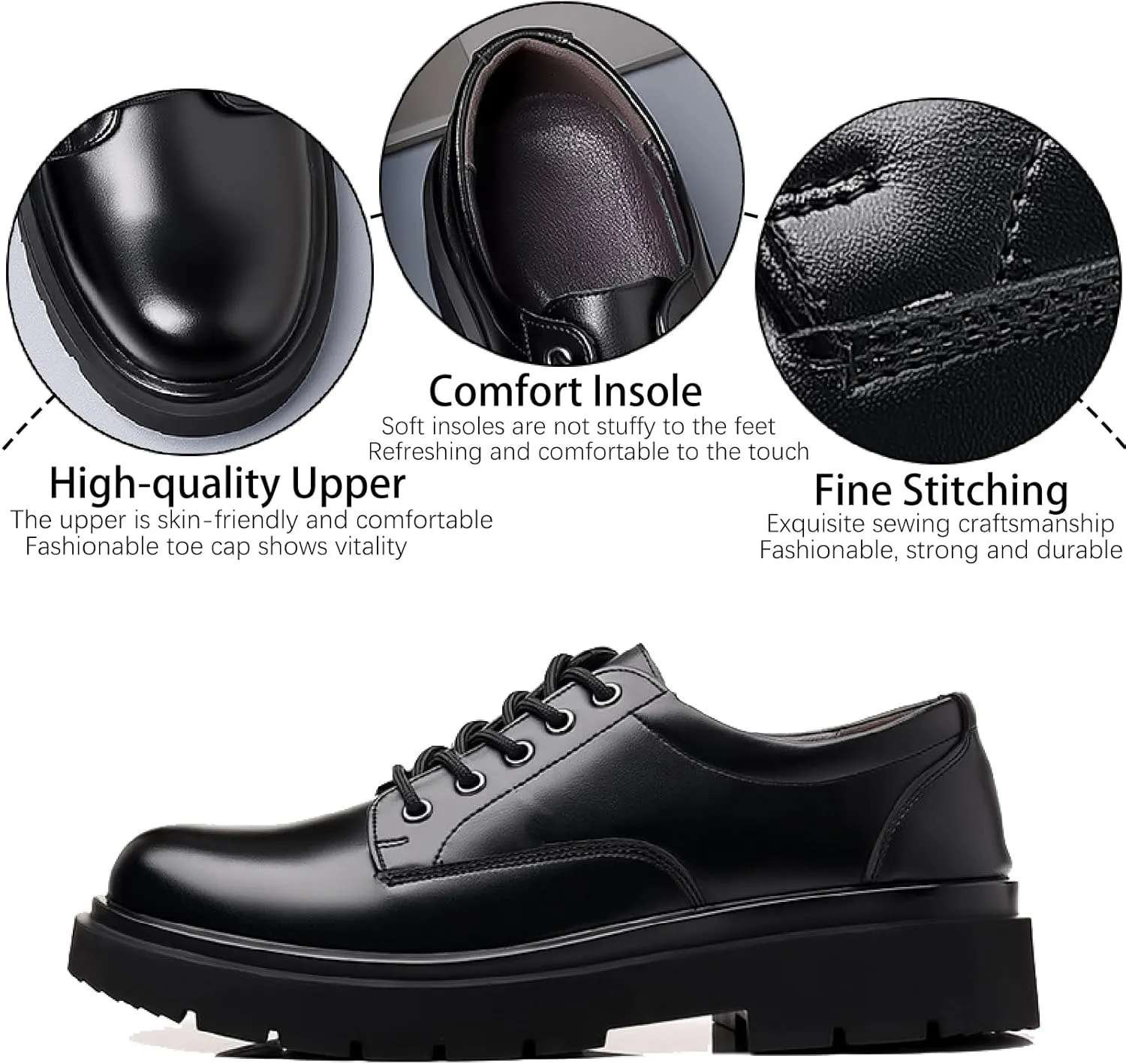Men's Leather Lace Up Platform Oxfords Retro Comfortable Round Toe Non-Slip Lug Sole Casual Derbys Dress Shoes for Formal Business Office Leather Shoes