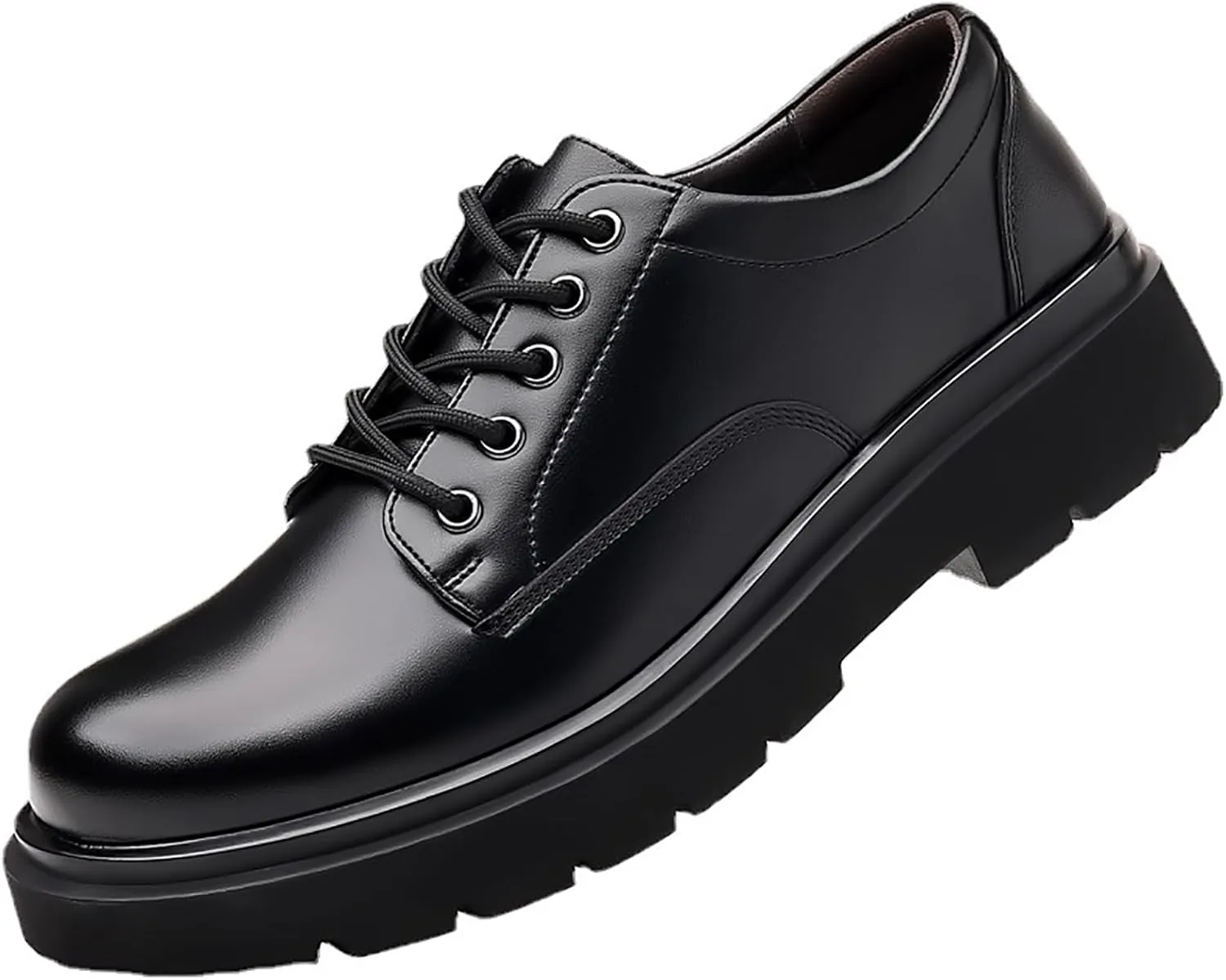 Men's Leather Lace Up Platform Oxfords Retro Comfortable Round Toe Non-Slip Lug Sole Casual Derbys Dress Shoes for Formal Business Office Leather Shoes