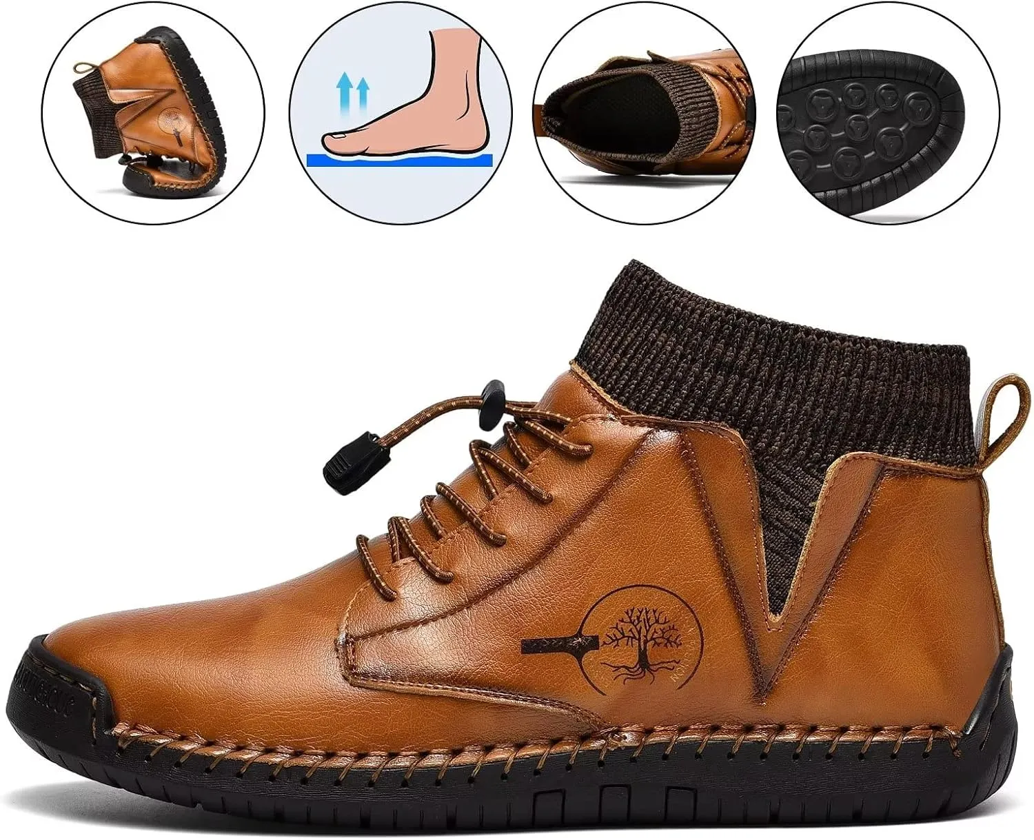 Men's Leather Loafers Fashion Casual Slip On Penny Beck Driving Loafer Shoes Ankle Chukka Boots For Men【Includes Extra Insole】