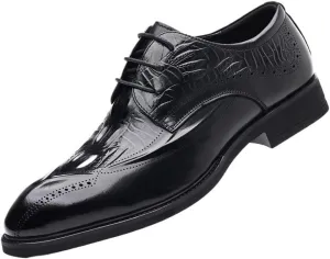 Men's Leather Oxford Dress Shoes Brogue Lace Up Casual Flats Black Non Slip Low Top Anti-Slip Classic